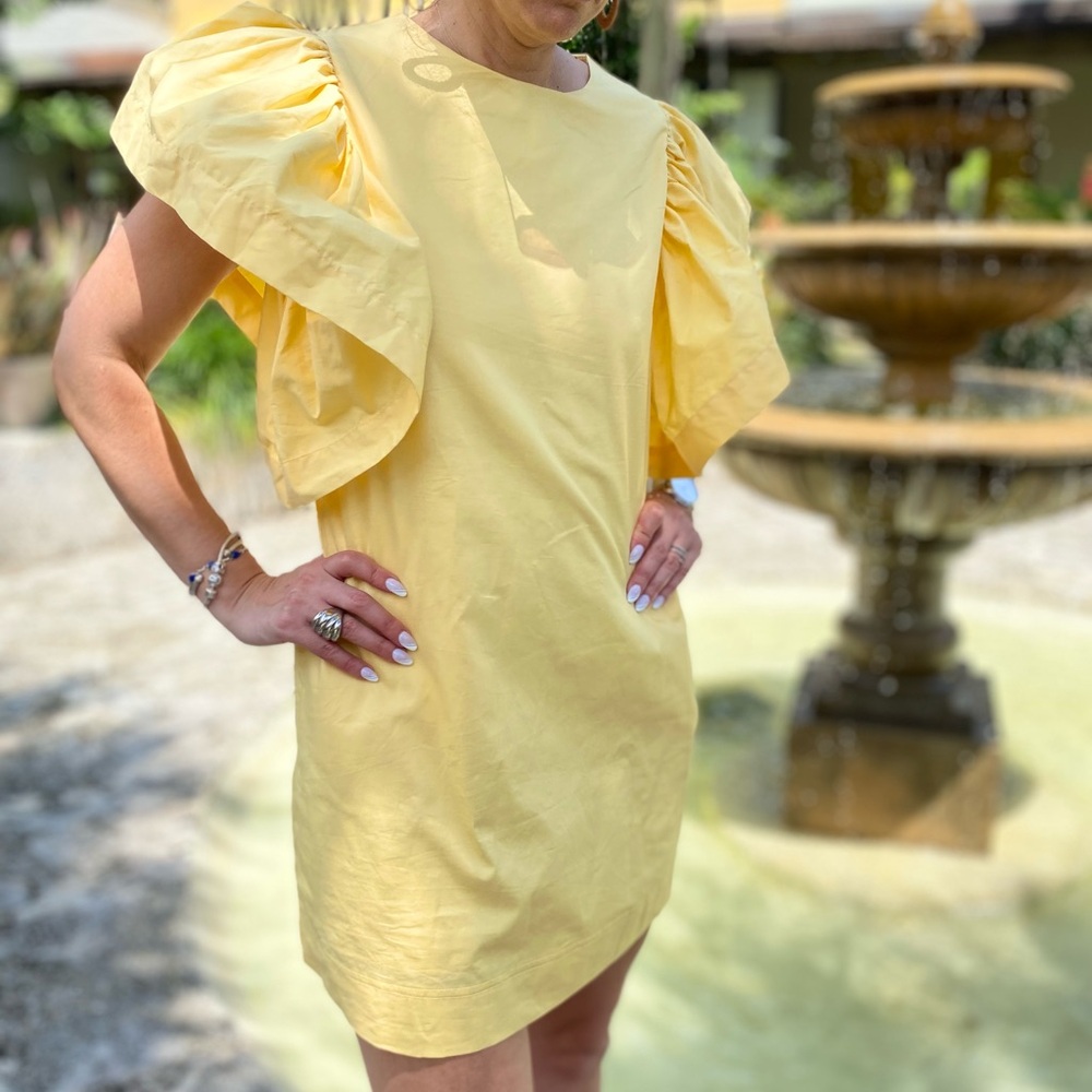 ✨ Yellow Ruffle Sleeve Cotton Dress with Pockets ✨